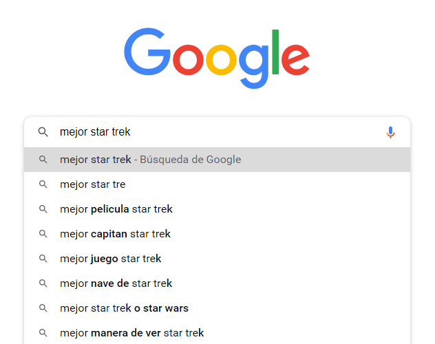 Autocompletar de Google para "mejor star trek"