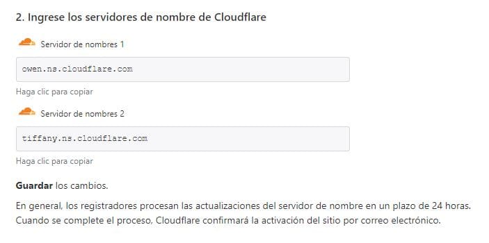 Nombres de Servidores de DNS de Cloudflare