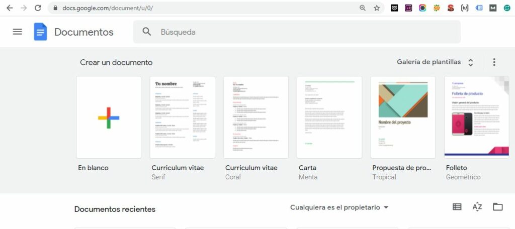 Google Documentos (Google Docs). Crear Nuevo Documento.