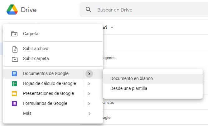 Google Documentos (Google Docs). Crear Nuevo Documento desde Drive
