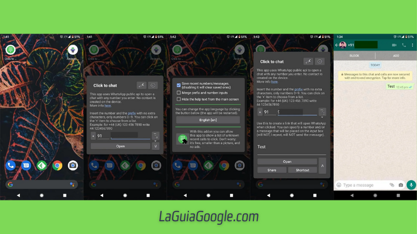 Capturas de Pantalla de la App para Android Click-to-Chat.