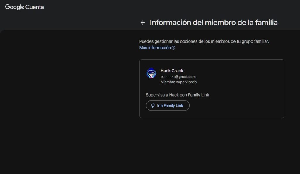 Mi Cuenta Supervisor - Miembro Supervisado - Family Link